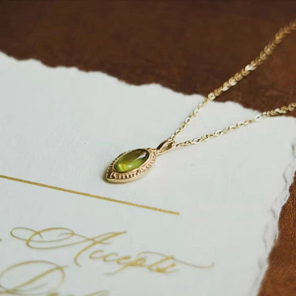 S925 Silver 14kt Gold-Plated Olive Zircon Pendant Necklace Carousel 2