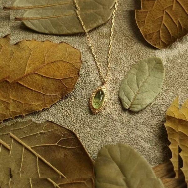 S925 Silver 14kt Gold-Plated Olive Zircon Pendant Necklace Carousel 3