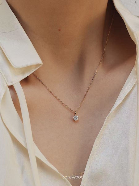 14K Real Gold Plated S925 4 Prongs Setting Cubic Zirconia Necklace Carousel 1
