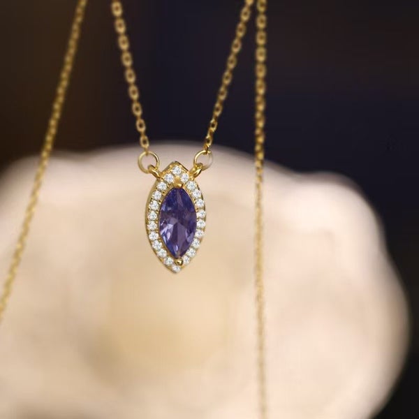 14kt Gold-Plated S925 Silver Tanzanite Purple Eye Pendant Necklace Carousel 2