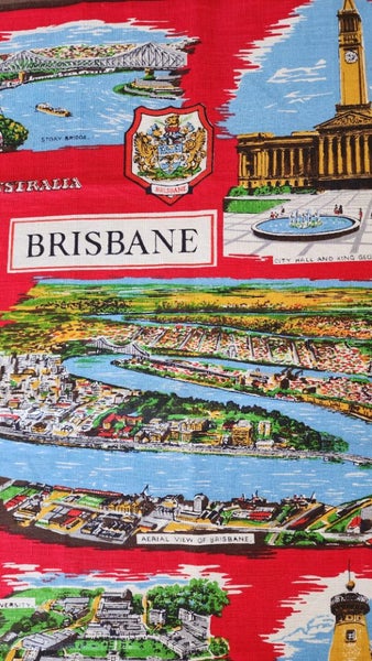 ~" Brisbane Designed In Australia Pure Linen Vintage Tea Towel "~ Carousel 2