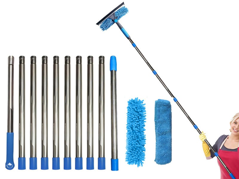 2 In 1 Window Squeegee Cleaner Tool With Extension Poles Glass Cleaner Kit Blue Carousel 1