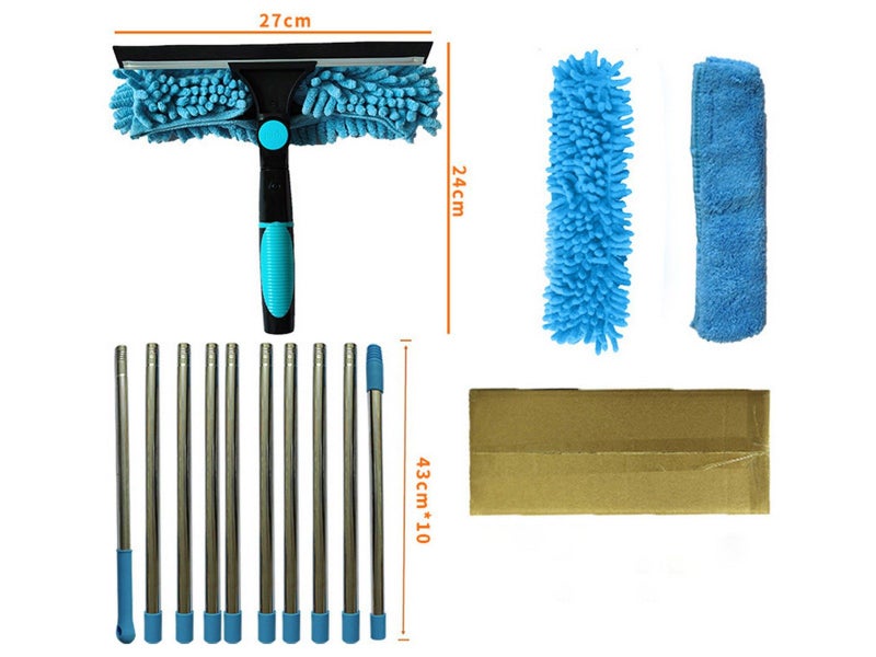 2 In 1 Window Squeegee Cleaner Tool With Extension Poles Glass Cleaner Kit Blue Carousel 2