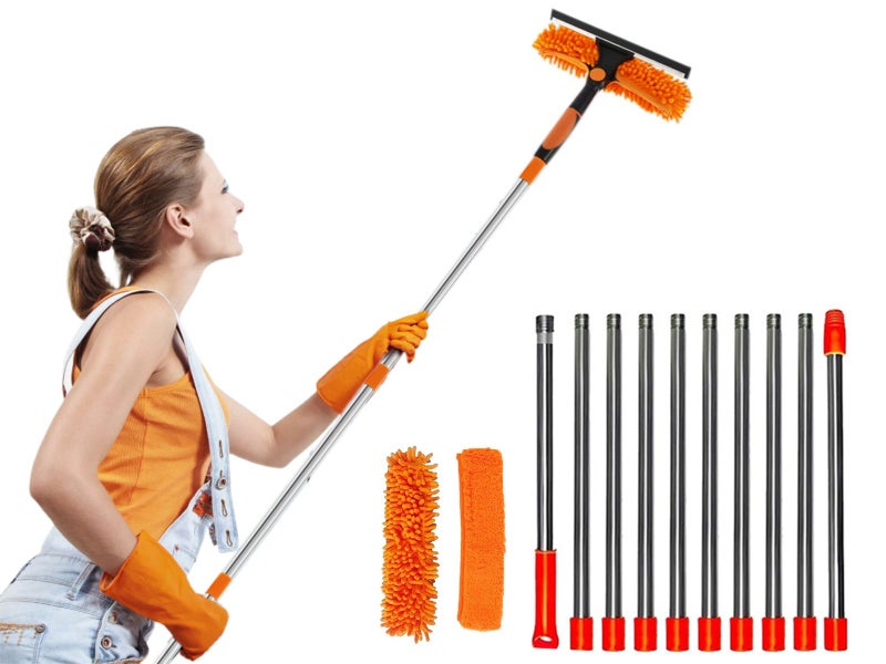 2In1 Window Squeegee Cleaner Tool With Extension Poles Glass Cleaner Kit Orange Carousel 1
