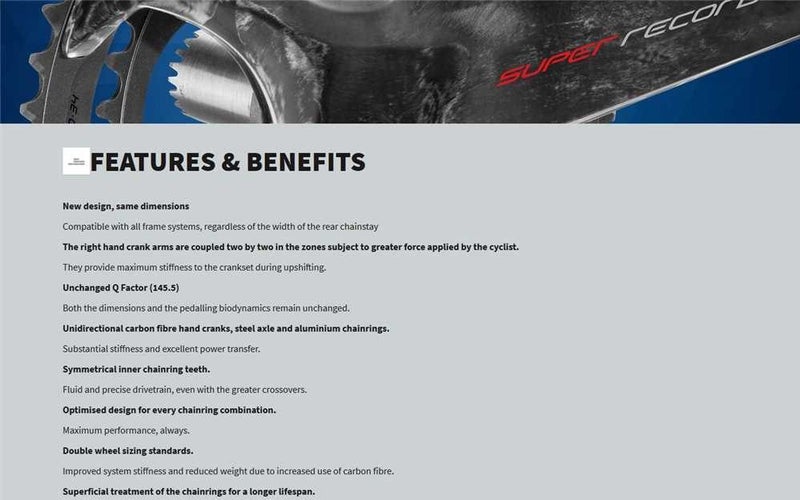 Campagnolo Crankset 12 Speed Super Record Carbon 172.5mm 36-52 Black 172.5mm ... Carousel 1