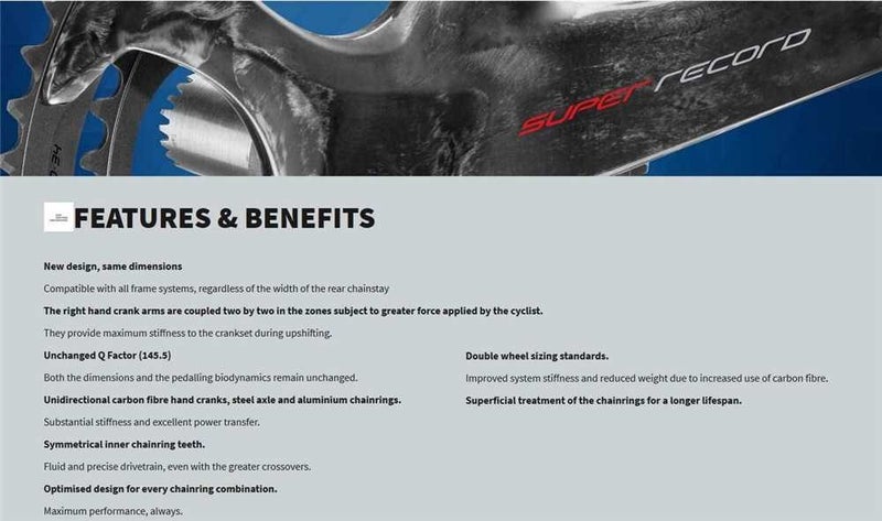 Campagnolo Crankset 12 Speed Super Record Carbon 172.5mm 36-52 Black 172.5mm ... Carousel 2