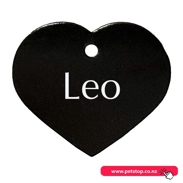 Pet Name Tag - "Leo" - Large Black Heart 1pk Carousel 1