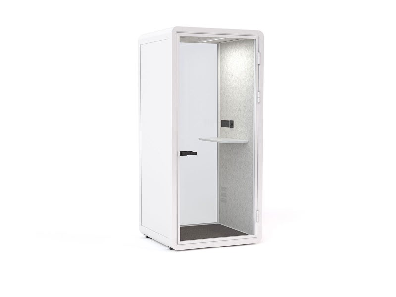 Haven Solo Pod Booth, Clear Glass, White Exterior Carousel 1