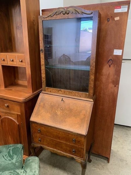 Bur Walnut Display/Desk Cabinet Carousel 1