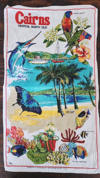 ~" Cairns Designed In Australia By Ross Cotton - Linen Vintage Tea Towel "~ Carousel 1