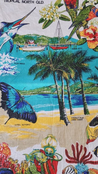 ~" Cairns Designed In Australia By Ross Cotton - Linen Vintage Tea Towel "~ Carousel 2