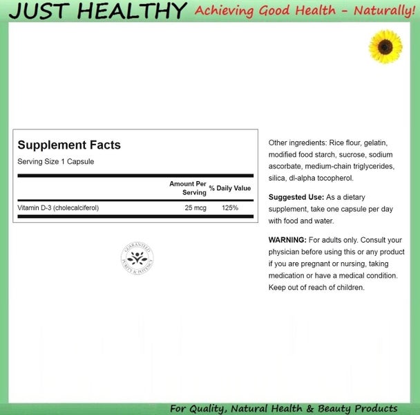 VITAMIN D3 - NATURAL - 1000 IU - 250 CAPSULES Carousel 2