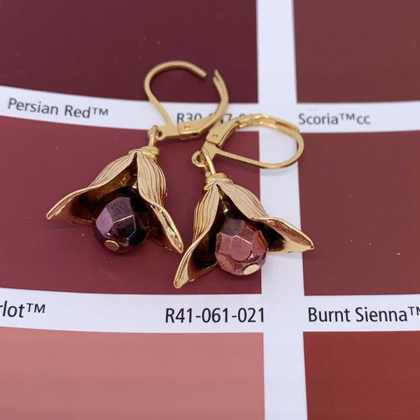 18K Gold Tulip Drop Leverback Earrings (Bronze) Carousel 2