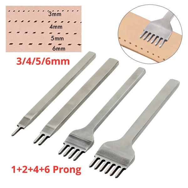 4x 3/4/5/6mm 1+2+4+6 Prong Leather Diamond Shape Chisel Hole Punches Stitchin... Carousel 1