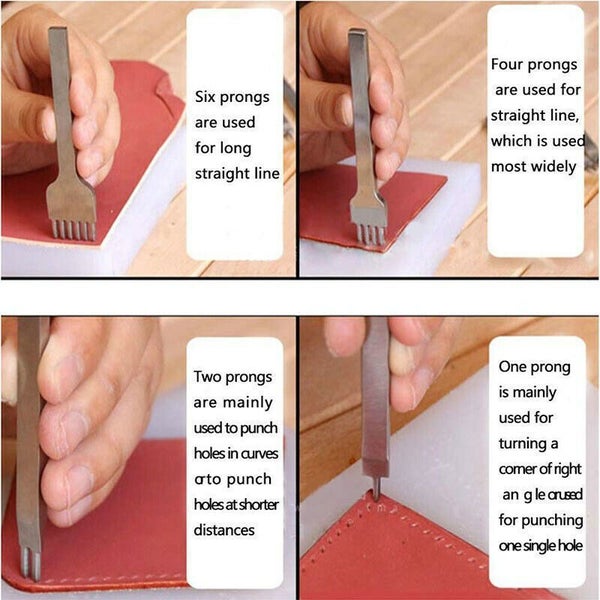4x 3/4/5/6mm 1+2+4+6 Prong Leather Diamond Shape Chisel Hole Punches Stitchin... Carousel 2