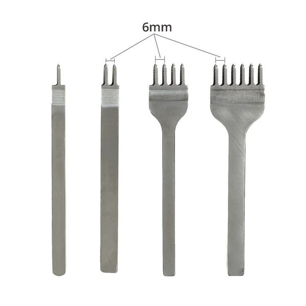 4x 3/4/5/6mm 1+2+4+6 Prong Leather Diamond Shape Chisel Hole Punches Stitchin... Carousel 16