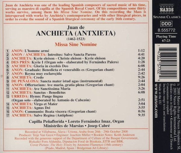JUAN DE ANCHIETA Missa Sine Nomine / Salve Regina SPANISH RENAISSANCE 2000 CD Carousel 2