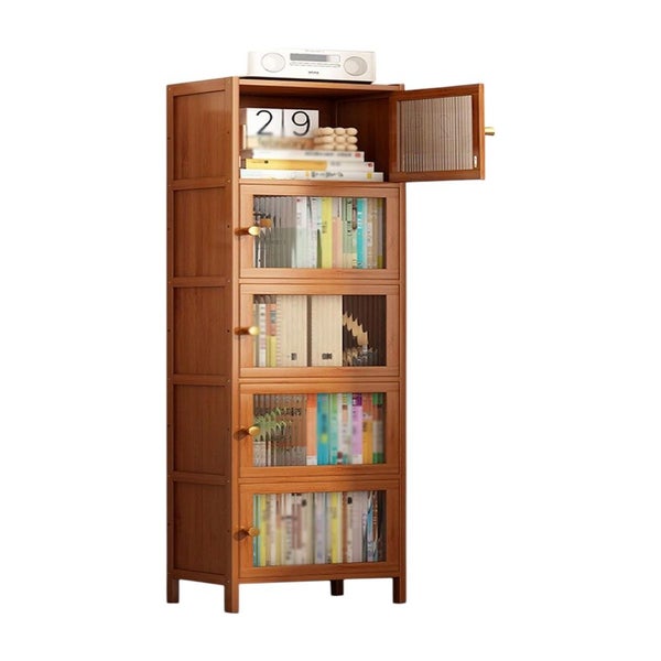 Compact Bamboo 5-Tier Storage Cabinet with Clear Acrylic Doors Carousel 1