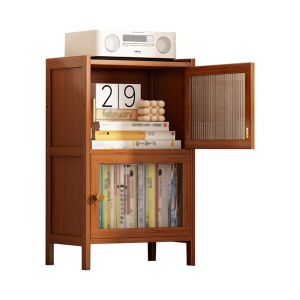 Compact Bamboo 2-Tier Storage Cabinet with Clear Acrylic Doors Carousel 1
