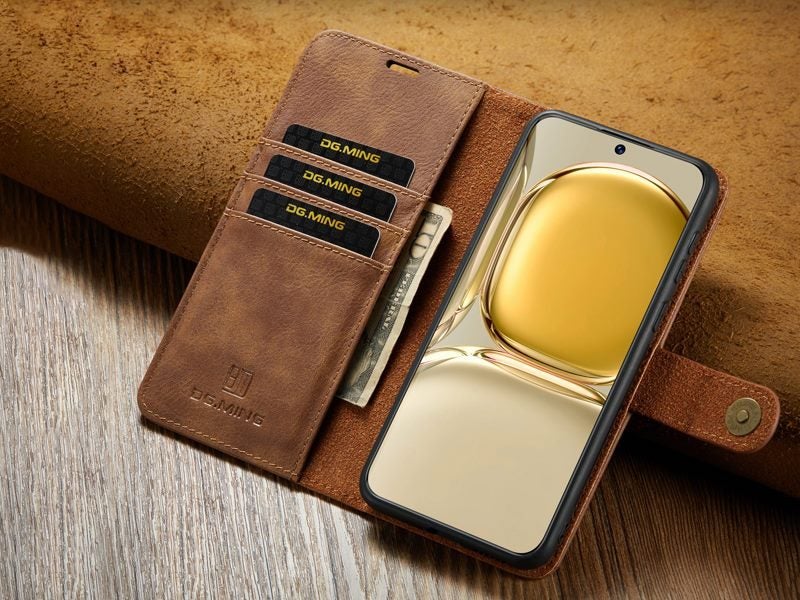 PU Leather Magnetic Detachable Wallet Case Cover for Huawei P50 Brown Carousel 5