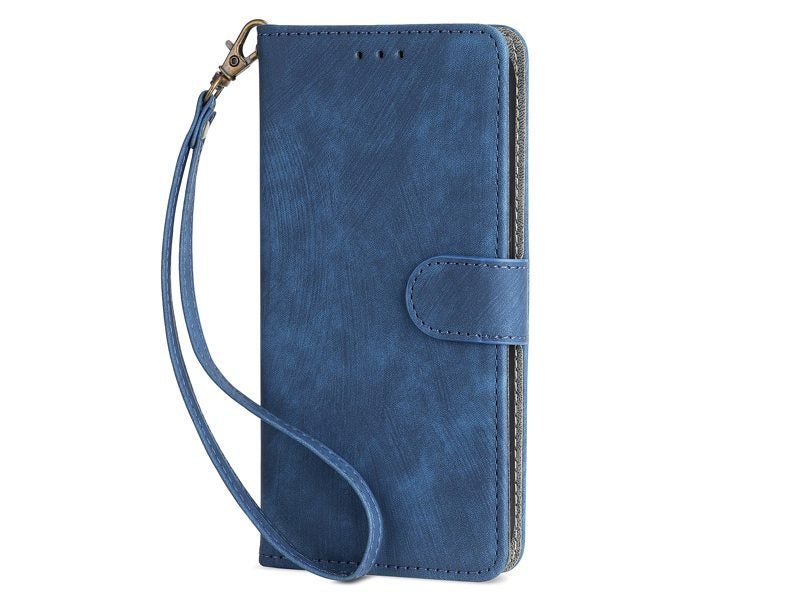 PU Leather Wallet Case Cover for OPPO Reno12 5G with Wrist Strap Blue Carousel 4