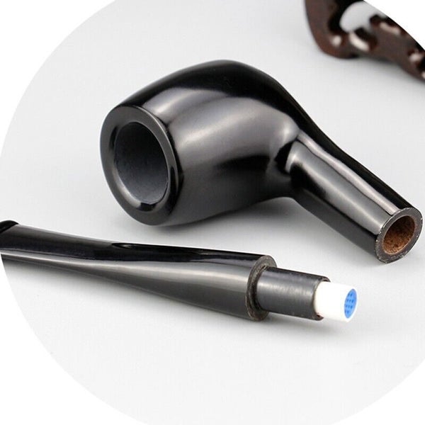 1pcs Ebony Wood Smoking Pipe Classic Wooden Pipes Handmade Tobacco Pipe Black Carousel 6