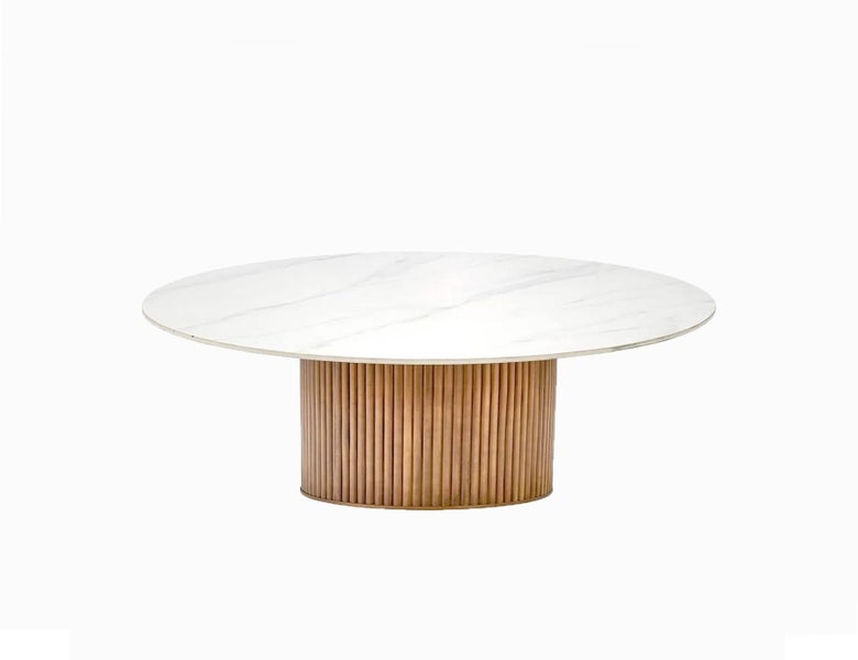 Round Coffee Table Marble Ceramic Wooden Base Carousel 1