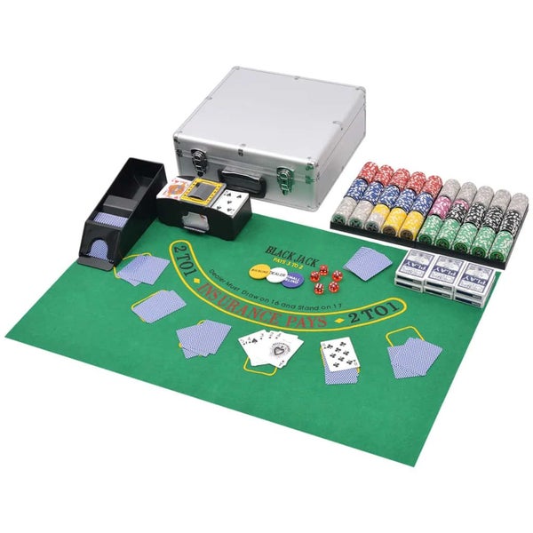 vidaXL Combine Poker/Blackjack Set with 600 Laser Chips Aluminium Carousel 1