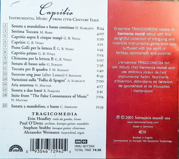 TRAGICOMEDIA Capritio 17th C ITALY INSTRUMENTAL Paul O'Dette Stephen Stubbs CD Carousel 2