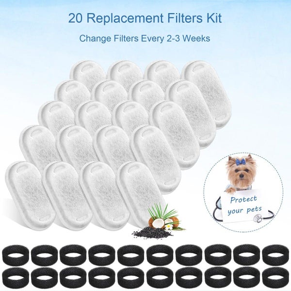 Pet Water Fountain Replacement Filters for 67oz 2L and 108 3.2L Stainless Steel Carousel 8