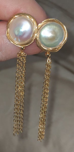 13.5mm White Pink FW Mabe Pearl Tassels Earrings Carousel 1
