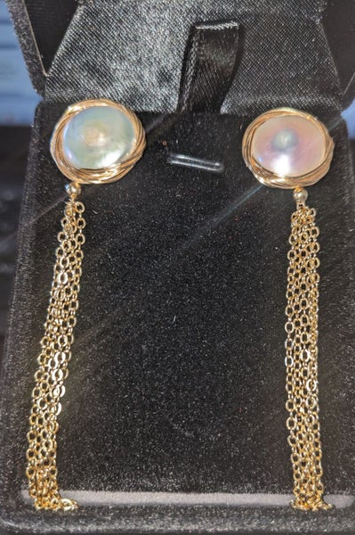 13.5mm White Pink FW Mabe Pearl Tassels Earrings Carousel 9