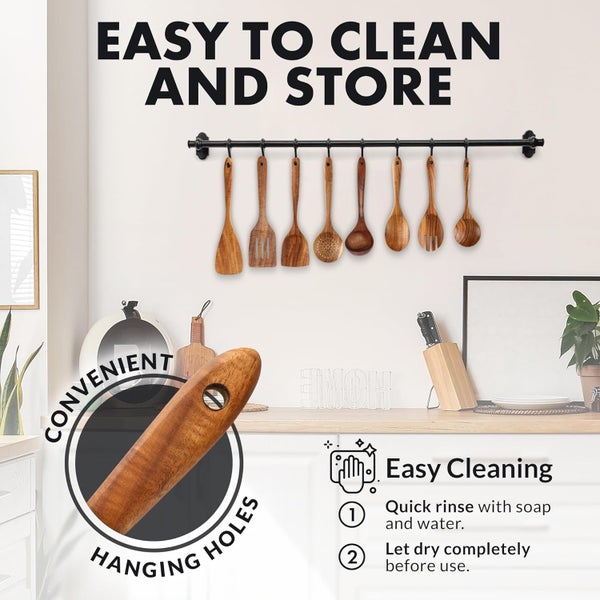 8 Piece Wooden Spoons Cooking Utensils Set Carousel 2