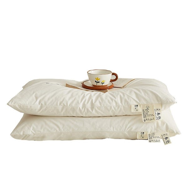 Cotton Pillow with Removable Cover, Low Profile Neck Support - White Carousel 1