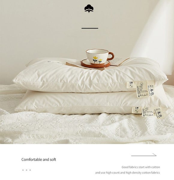 Cotton Pillow with Removable Cover, Low Profile Neck Support - White Carousel 2