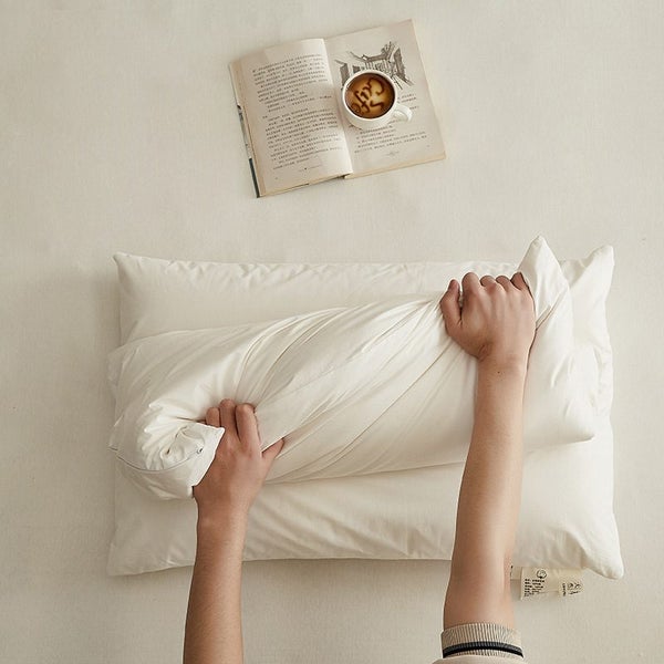 Cotton Pillow with Removable Cover, Low Profile Neck Support - White Carousel 9