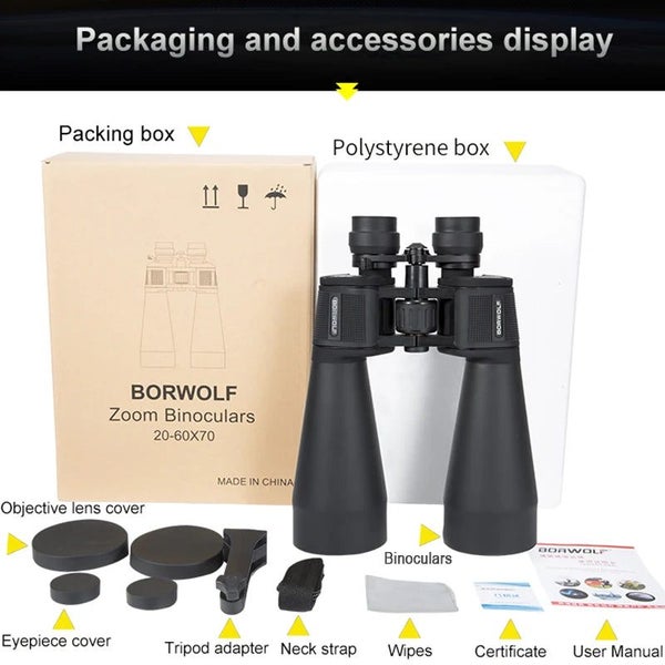 BORWOLF 20-60X70 Binoculars High Magnification Long Range Zoom 60 Times Hunti... Carousel 6