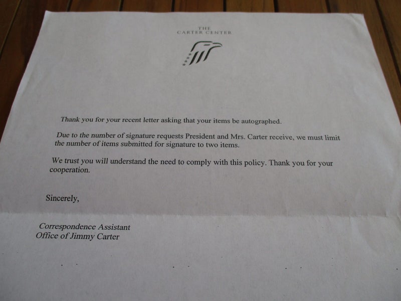 Jimmy Carter "Former American President" signed photograph + letter Carousel 6