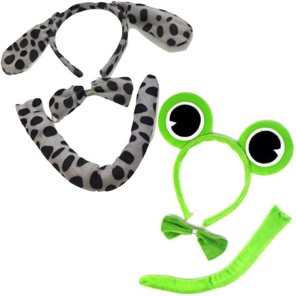 2pc Set Animal Headband w Bow Tail Dog + Frog Ears Hair Costume Halloween Party Carousel 1
