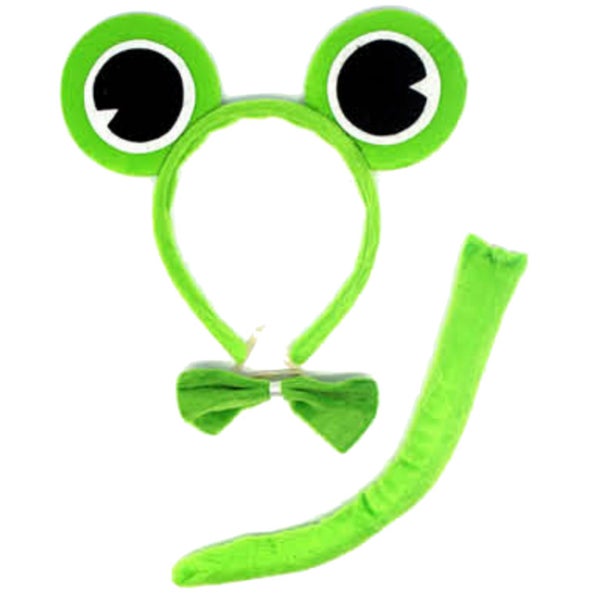 2pc Set Animal Headband w Bow Tail Dog + Frog Ears Hair Costume Halloween Party Carousel 4