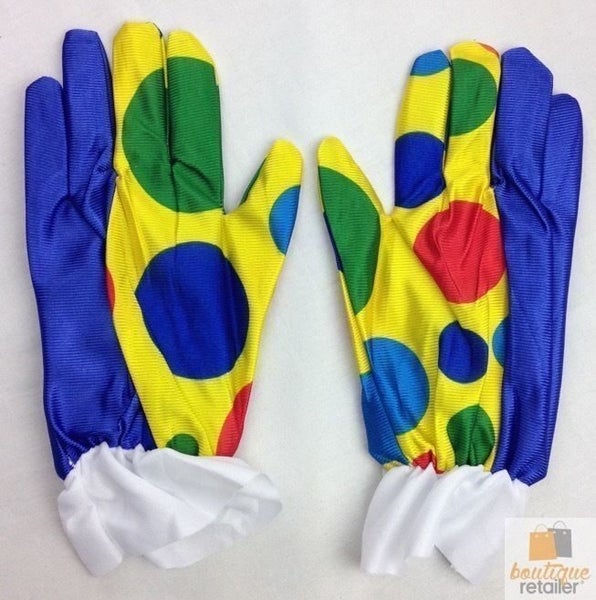 CLOWN GLOVES Costume Fancy Dress Circus Fancy Dress Halloween Funny One Size Carousel 2