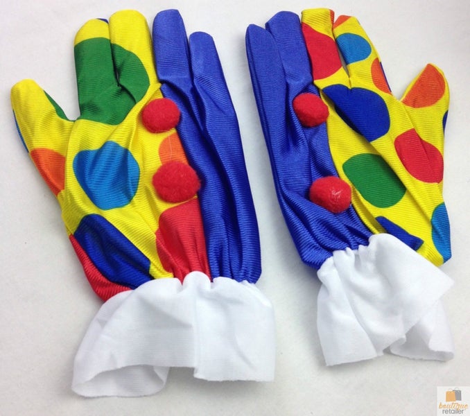 CLOWN GLOVES Costume Fancy Dress Circus Fancy Dress Halloween Funny One Size Carousel 4