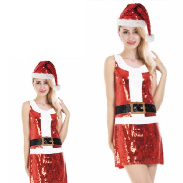 Womens Santa Christmas Sequin Dress Costume Xmas Party Ladies Santa Carousel 1