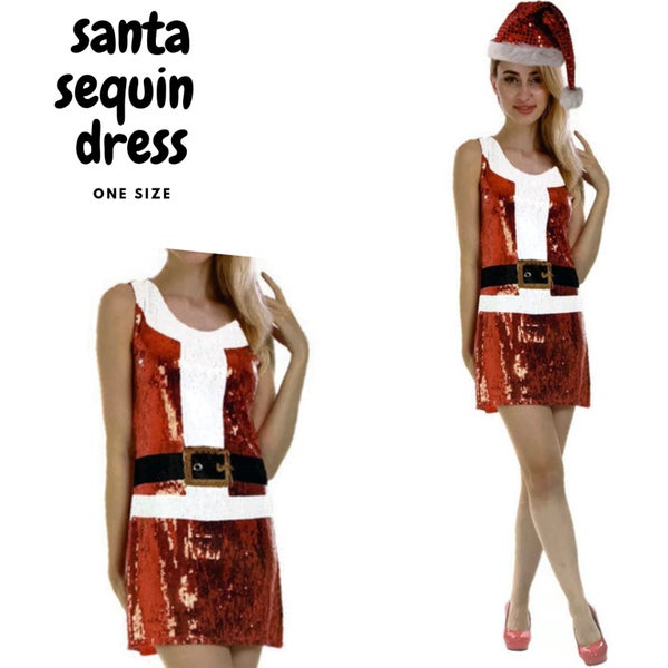 Womens Santa Christmas Sequin Dress Costume Xmas Party Ladies Santa Carousel 3