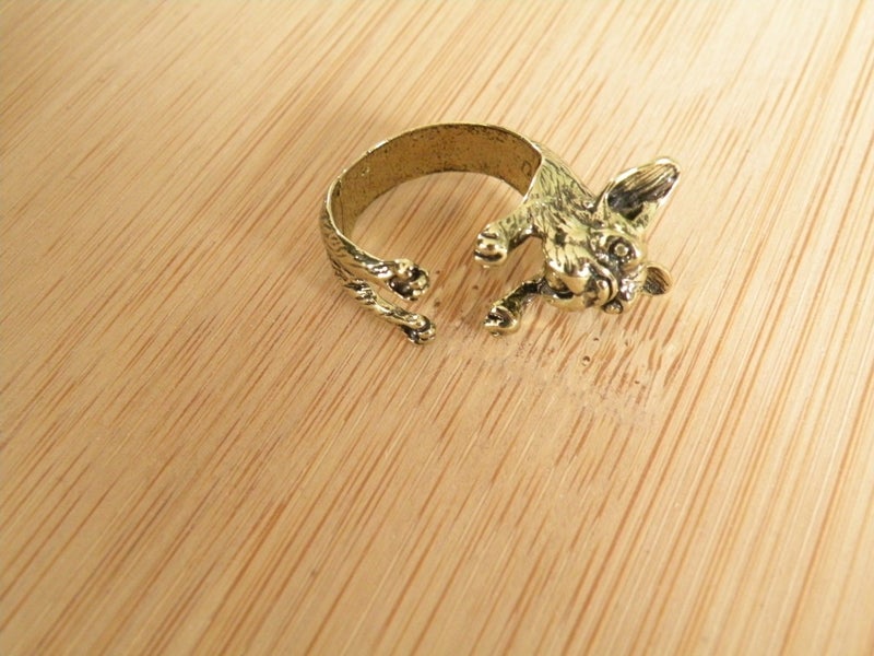 French Bulldog Ring Gold Colour Adjustable size Carousel 1