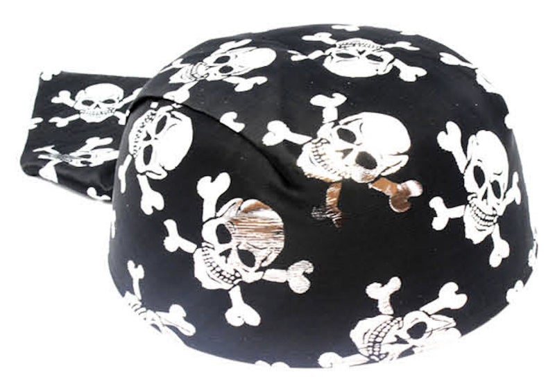 Pirate Hat Bandana Style Fancy Dress Costume Halloween Caribbean - Black/Silver Carousel 1