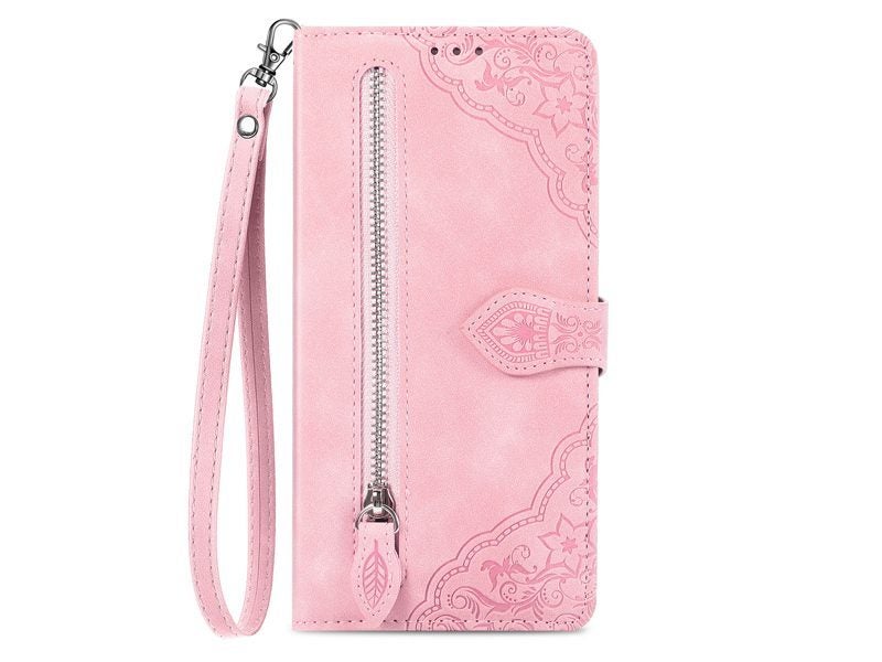 PU Leather Wallet Case Cover for OPPO A98 5G with Wrist Strap Pink Carousel 2