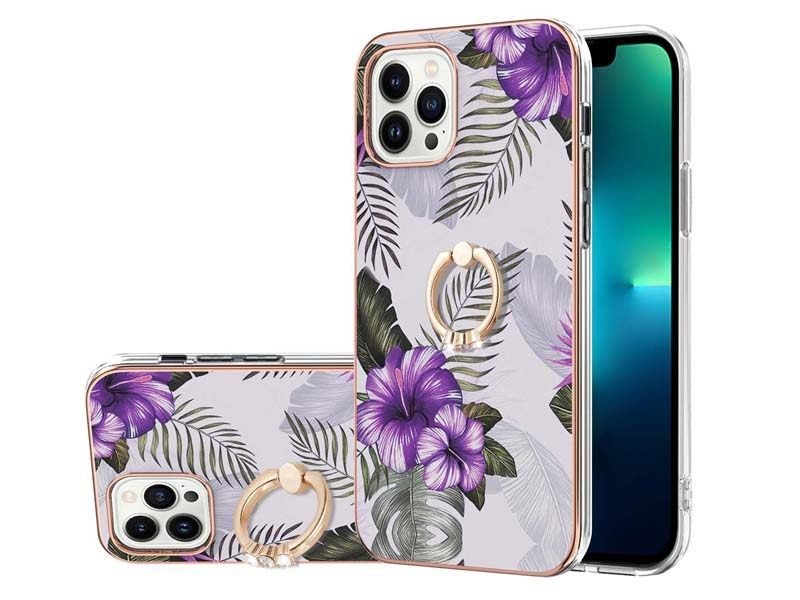 Finger Ring Kickstand Case Cover for iPhone 13 Pro Max Flower Carousel 1