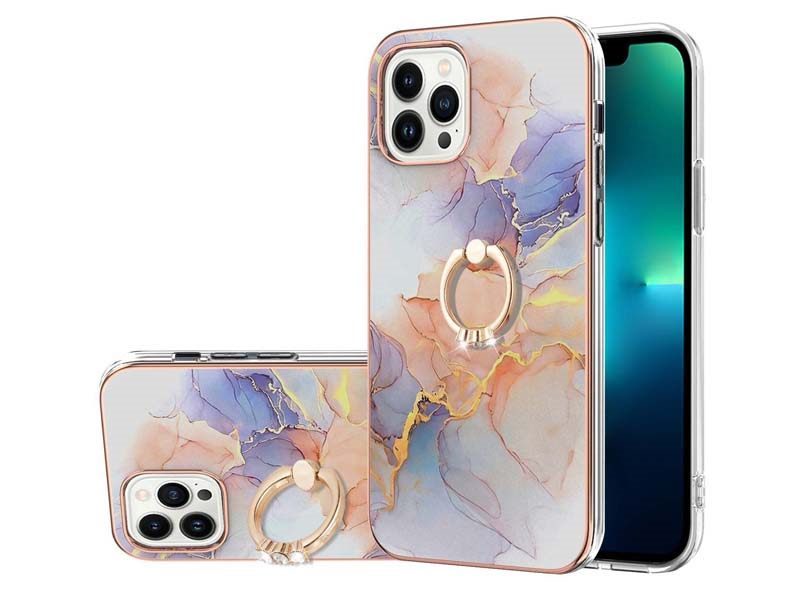 Finger Ring Kickstand Case Cover for iPhone 13 Pro Marble Carousel 1