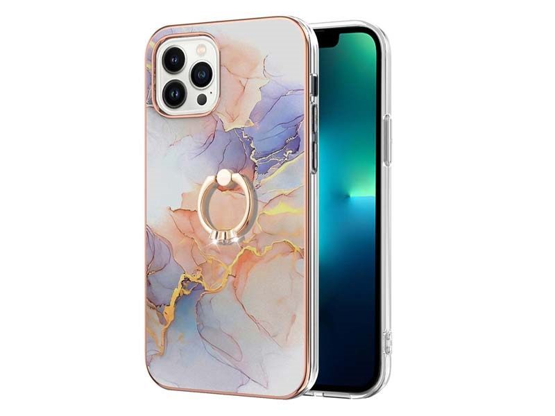 Finger Ring Kickstand Case Cover for iPhone 13 Pro Marble Carousel 4